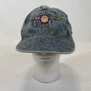 Vintage Cherokee Denim‎ Snapback Hat Blue Acid Wash Embroidered Shield Cap Mens